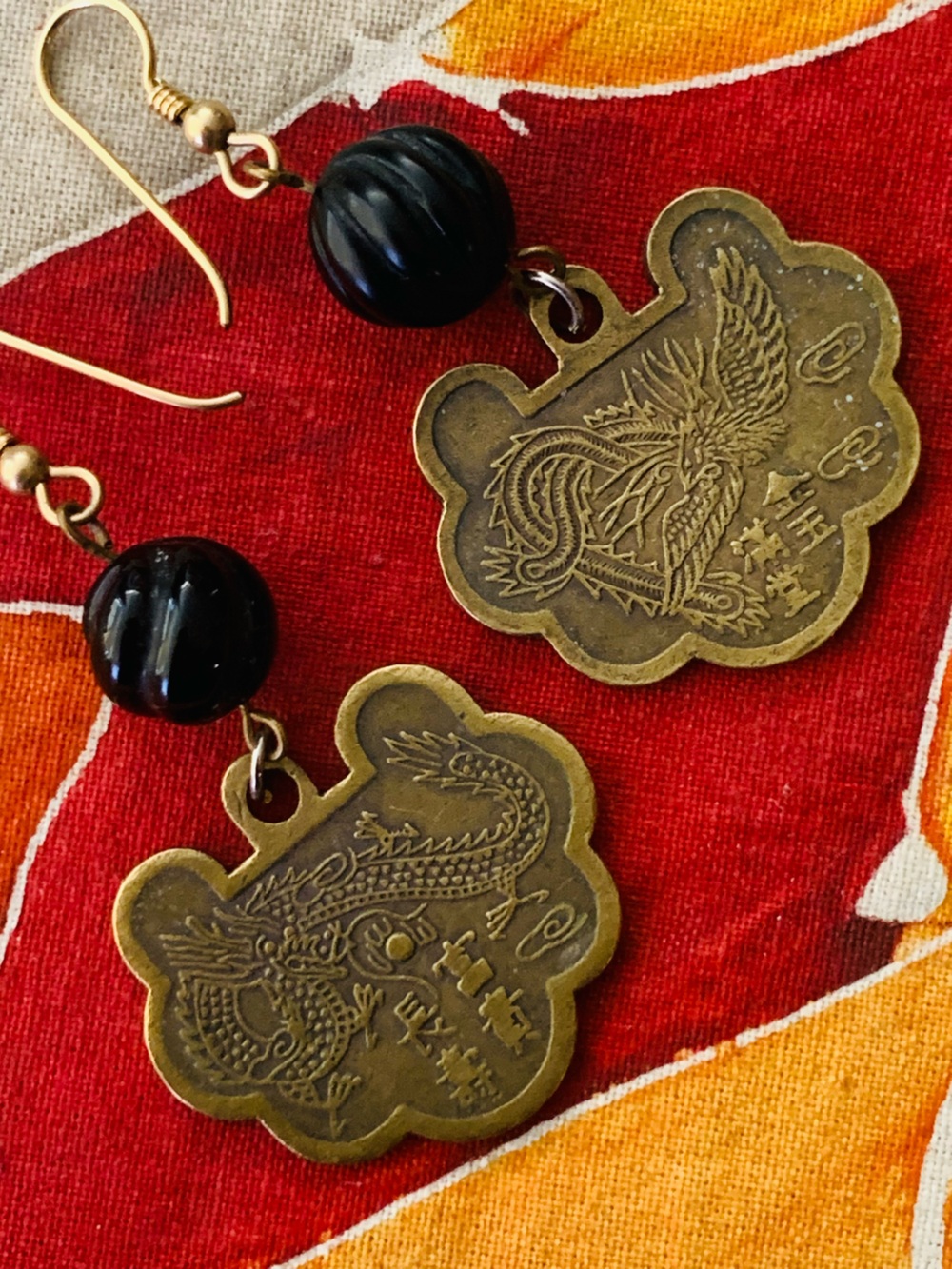 Chinese Brass Longevity Lock Earrings